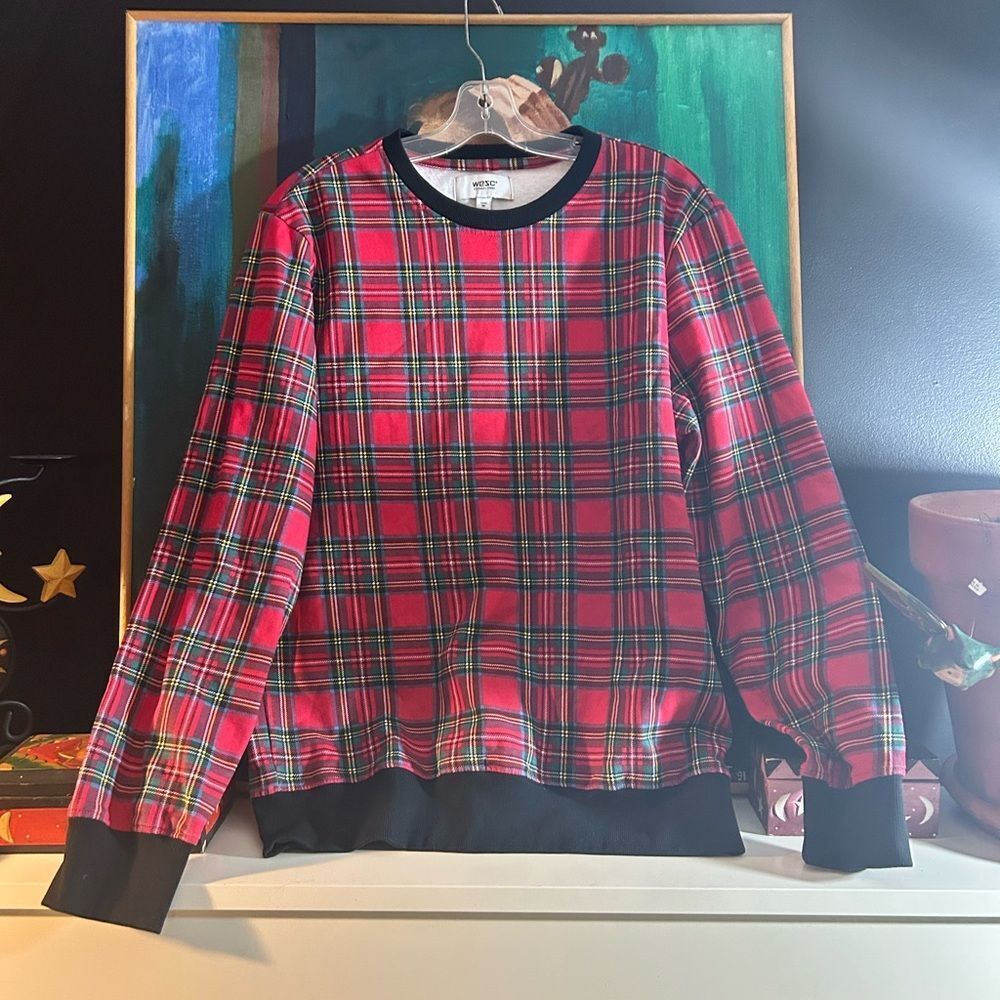 Wesc Stockholm mens sweatshirt jumper size M red tartan contrast plaid